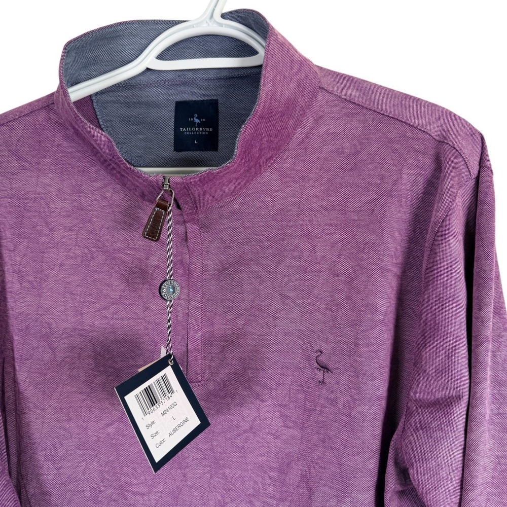Tailorbyrd 1/4 Zip Pullover Mens L Aubergine Purple Floral Mock Neck NEW